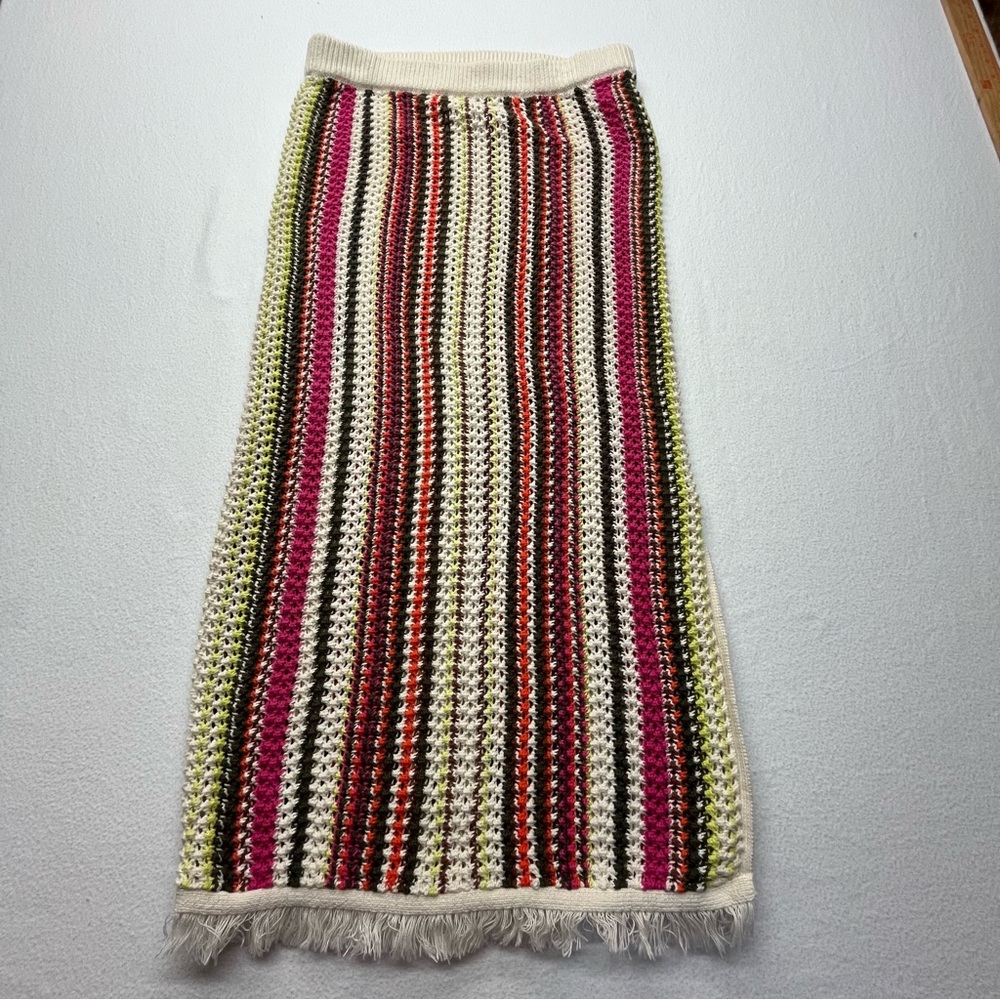OLD NAVY Open-Stitch Midi Skirt Women's Medium Striped Crochet Multi-Color Fall